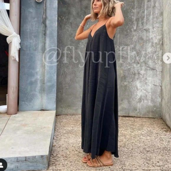 Zara * Oversized Flowy Boho Maxi Black Dress - Picture 3 of 6